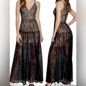 Dress the Population Melina Black Lace Overlay Dress, Sz S